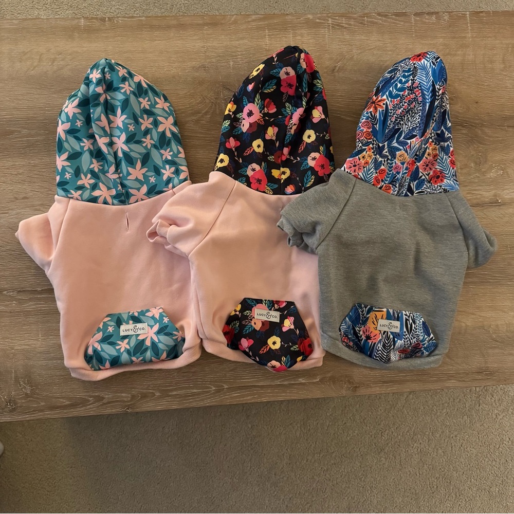 Lucy & Co Floral Hooded Dog Sweatshirts -listing for all 3